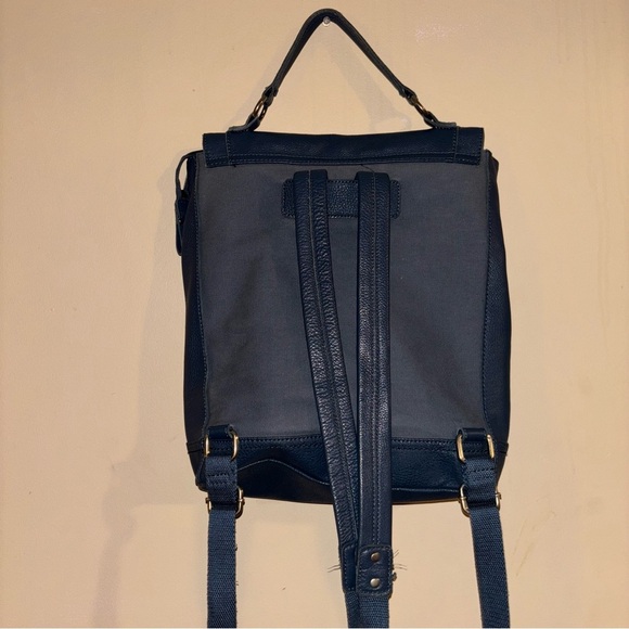 The Sak Blue Pebbled Leather and Canvas Whipstitch Flap Backpack - Picture 6 of 16